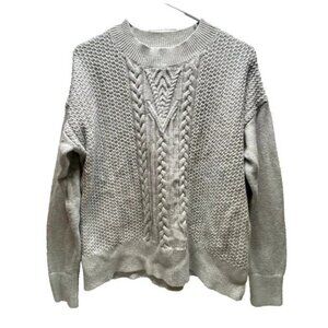 Banana Republic Cable Knit Sweater Women's Medium Gray Fisherman Mock Neck NWOT